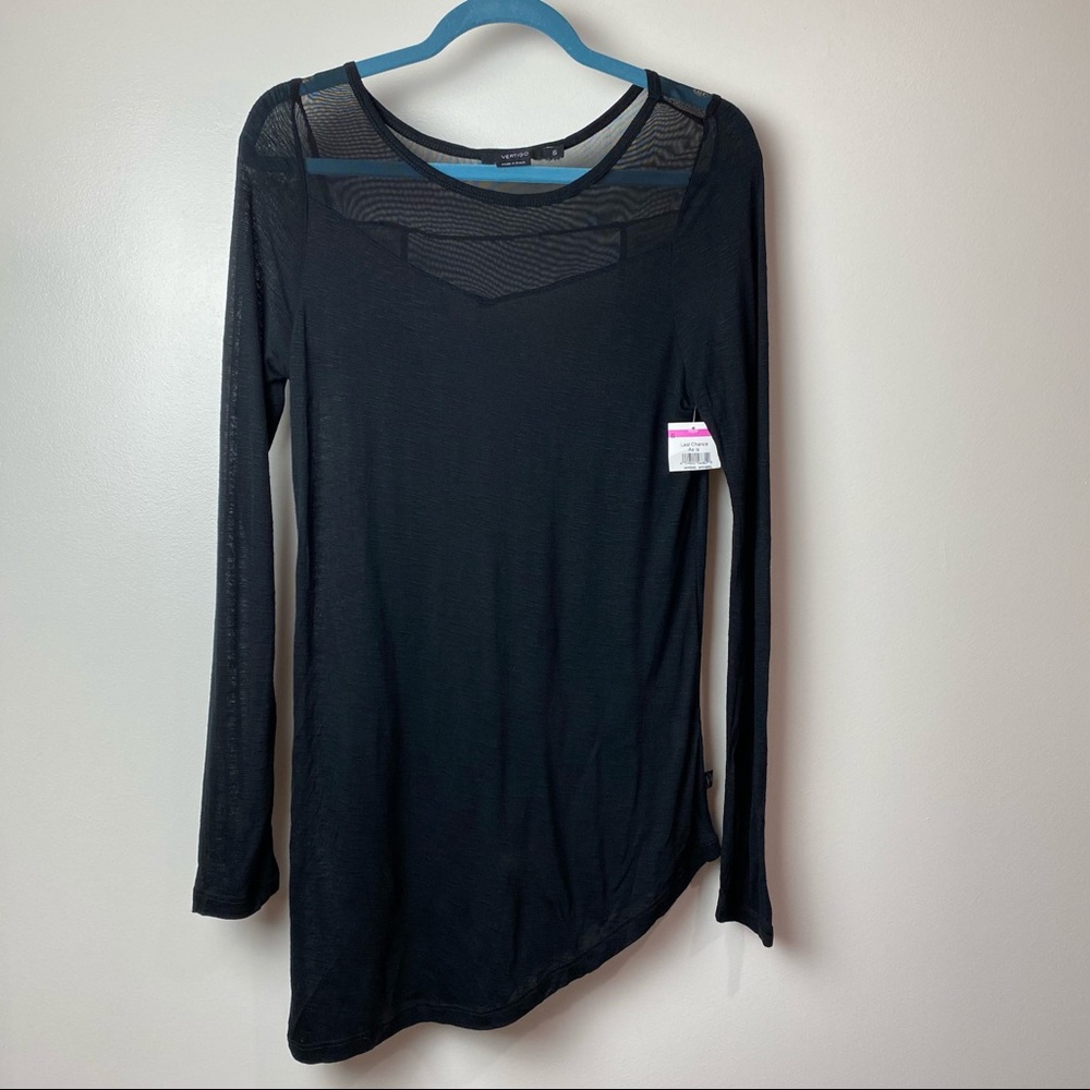 Vertigo Women's Sz Small black lightweight fine mesh areas asymmetrical hem New